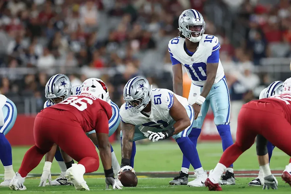 GLENDALE, ARIZONA - AUGUST 22: Joe Milton III #10 of the Dallas Cowboys prepares to snap the football during the first quarter of the preseason NFL game against the Arizona Cardinals at State Farm Stadium on August 22, 2026 in Glendale, Arizona. (Photo by Christian Petersen/Getty Images) | Getty Images