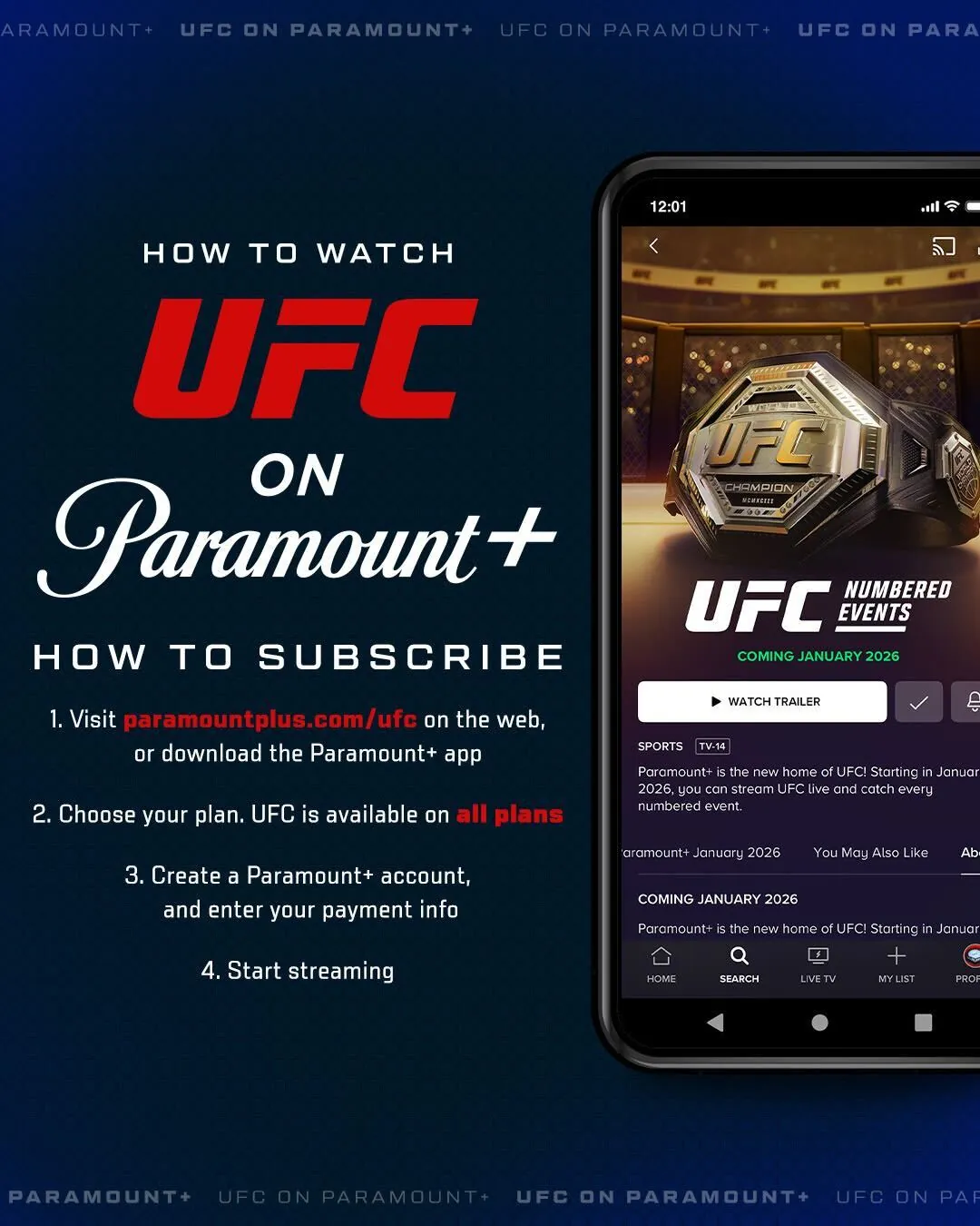 Watch UFC on Paramount+ Plans start at $8.99 per month