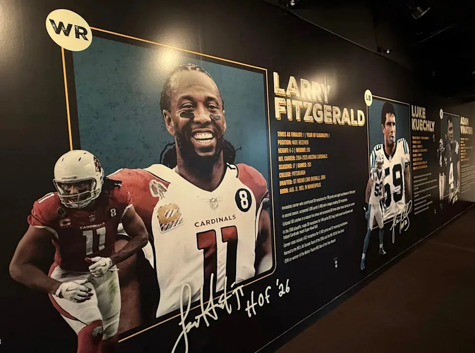 Former Arizona Cardinals star wide receiver Larry Fitzgerald is among the inductees in the 2026 class of the Pro Football Hall of Fame on July 27, 2026. USA TODAY Network via Reuters Connect