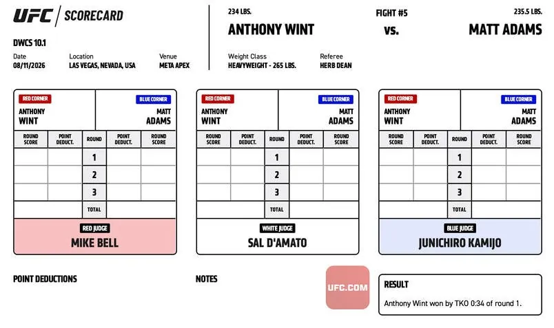 Official scorecard for Anthony Wint vs Matt Adams